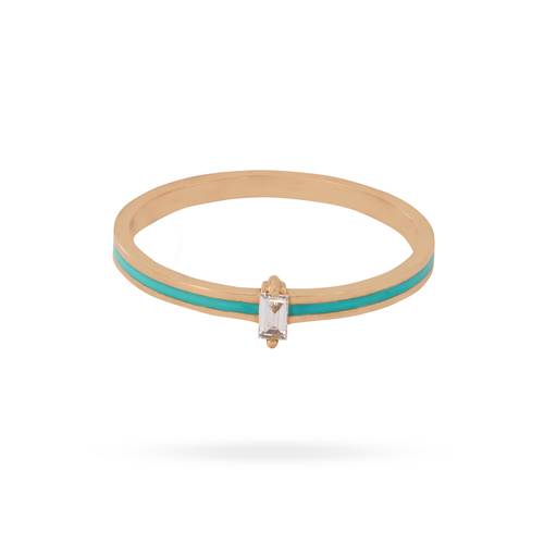 Light green enamel ring with baguette diamond