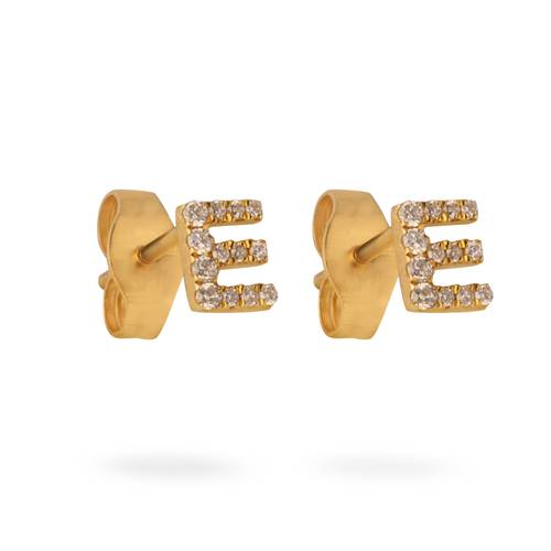 حلق حرف E ذهب أصفر