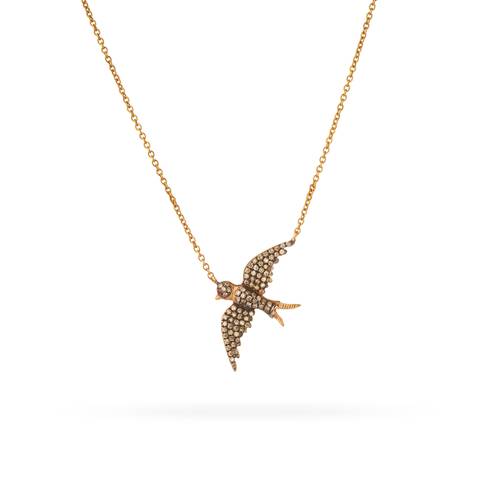 Brown diamond small bird necklace