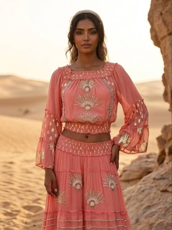 سحر المرجان والذهب: طقم بوهو-فاخر للمناسبات