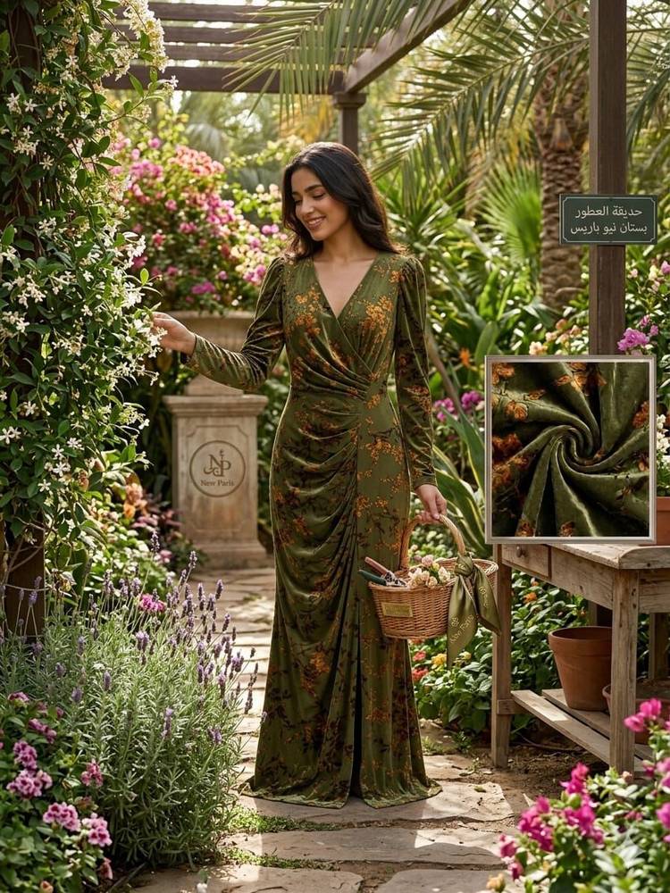 فستان سهرة مخملي فاخر بتصميم الدرابيه الفرنسي