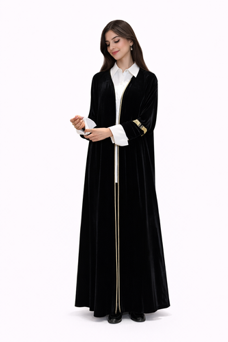 black velvet abaya + gold color embroidered cuffs