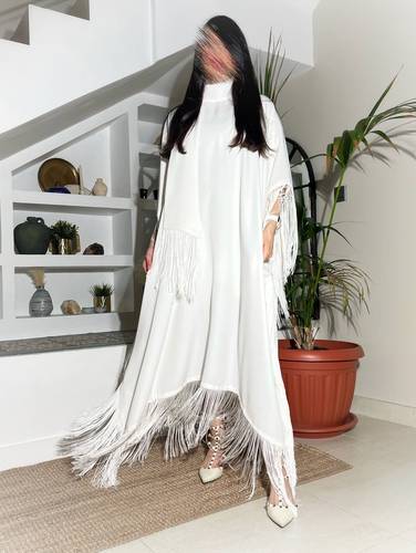 Crepe and Feather Dress | White