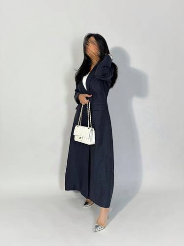 Blazer Natural Linen Abaya | Dark Blue