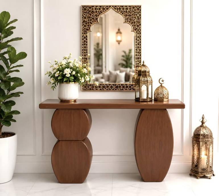مدخل خشب بني بتصميم عصري وفريد120×90×40سم (منتج تفصيل)