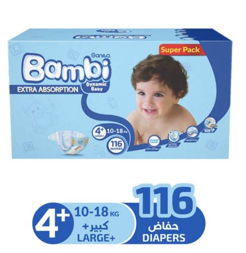 بامبي كرتون رقم 4+ عدد 116 حفاضة 