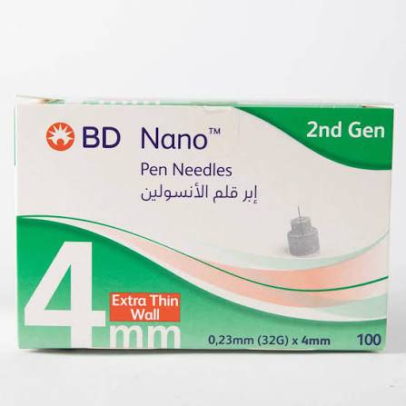 ابرة قلم انسولين 4 مم ** 100 حبة