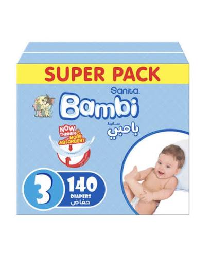 بامبي كرتون رقم 3 عدد 140 حفاضة 