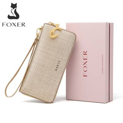 FOXER المرأة انقسام محفظة جلدية Bifold حقيبة صغيرة مع السوار الأزياء حامل بطاقة محفظة نسائية للعملات المعدنية جراب للمحمول والكاميرا بألوان مختلفة مضاد للماء الإناث المال حقيبة