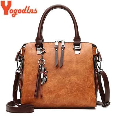 Yogodlns خمر القط شرابة حقيبة يد فاخرة النساء حقائب مزدوجة سستة Crossbody حقائب الكتف حقيبة عادية شل حمل Ladie