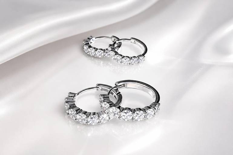 Bold Elegance حلق هوب مويسانيت (Moissanite) 4mm  | فضة 925