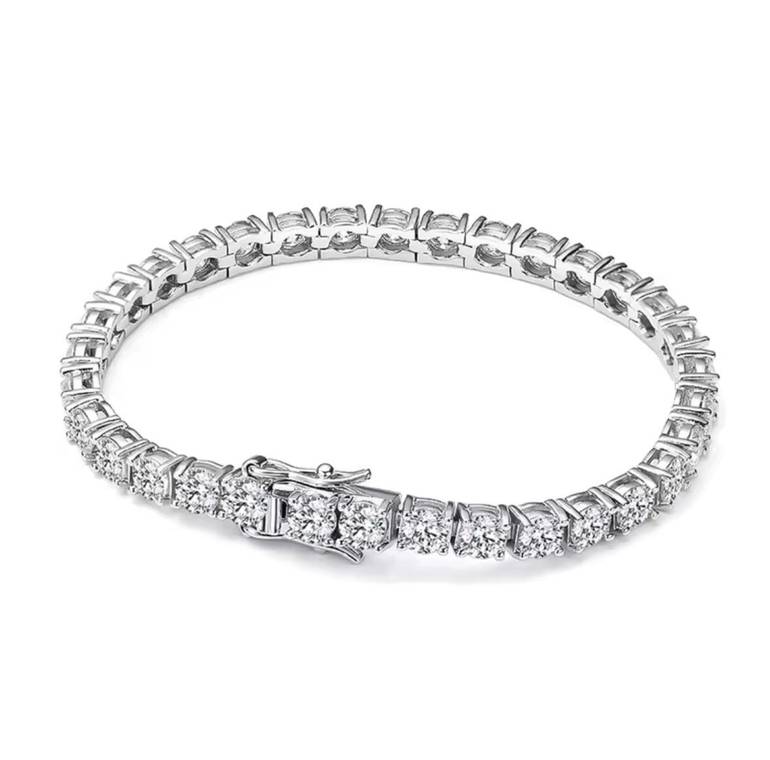 سوار تنس مويسانيت D/VVS1 | فضة 925 مطلية ذهب أبيض 18K | 3mm | عدة مقاسات