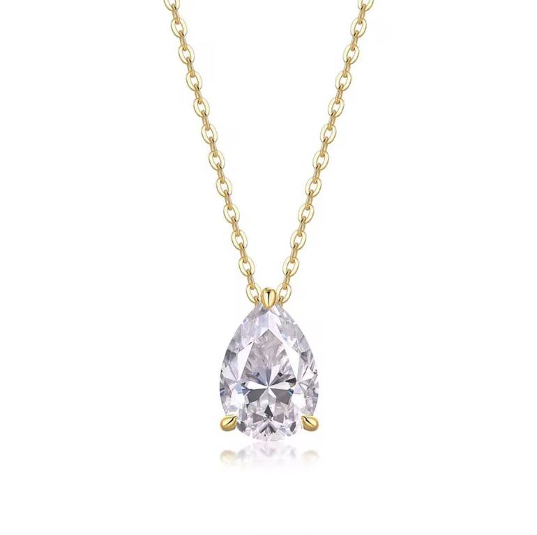 عقد مويسانيت كمثري 1 قيراط | فضة 925 مطلية ذهب 18K | Pear Cut
