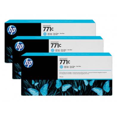 HP 771C 3-pack 775-ml Light Cyan DesignJet Ink Cartridges  خراطيش حبرأزرق فاتح