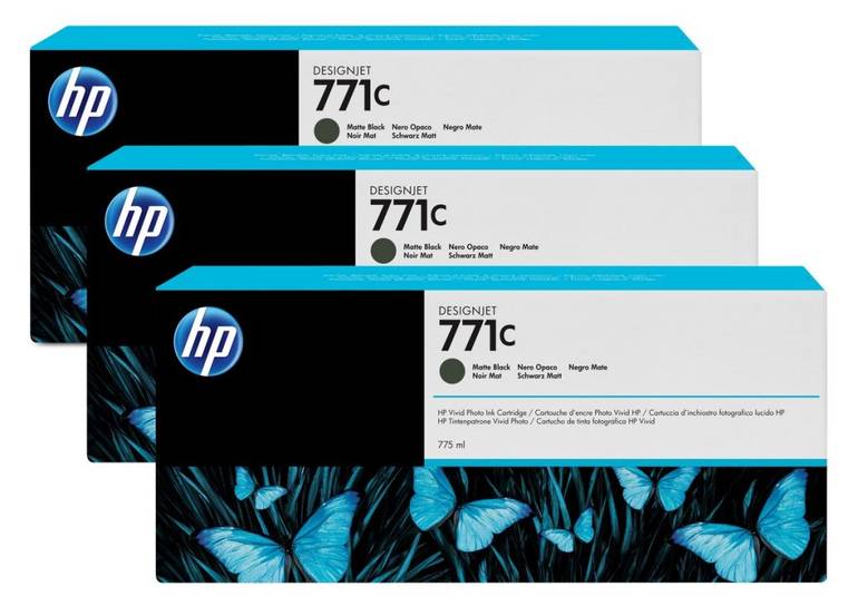 HP 771C 3-pack 775-ml Matte Black DesignJet Ink Cartridges خراطيش حبر أسود غير لامع