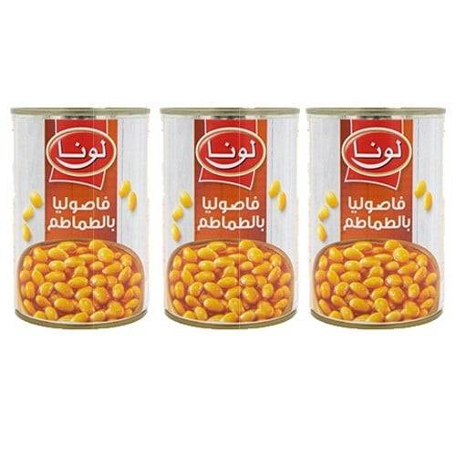 عرض 3 حبات فاصوليا مطهية في صلصة طماطم من لونا 400 جرام