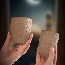 كوب قهوة يام طراز شرقي بحروف عربية من الطين الخشن