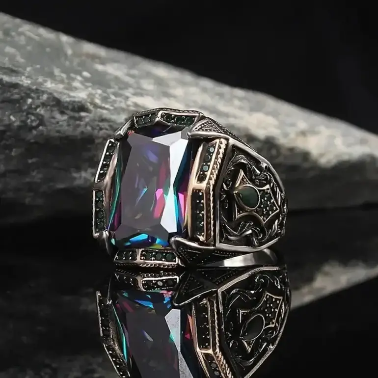 الكلاسيكية الرجعية Rainbow الرجال خواتم فضية اللون نحت نمط Signet Steampunk خواتم للرجال Birhday هدية حفلة القوطية مجوهرات