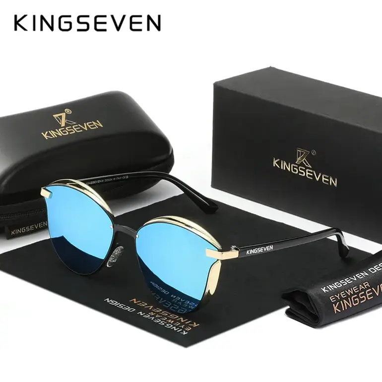 نظارات شمسية مستقطبة على شكل عين القطة من KINGSEVEN للسيدات الفاخرة للقيادة على شكل فراشة للرجال بإطار كبير UV400