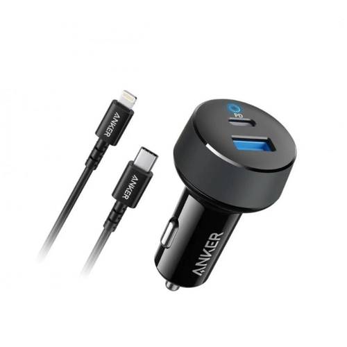 شاحن سيارة Anker  بمنفذ USB ومنفذ Type C مع كيبل Type C & Lightning بطول 0.9 متر بقوة 30W