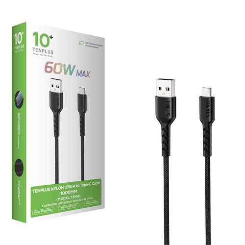 كيبل تن بلس تايب سي الى USB قماش - اسود