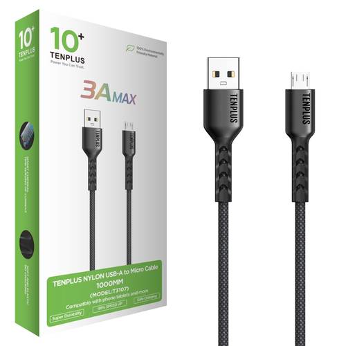 كيبل تن بلس مايكرو  الى USB قماش - اسود