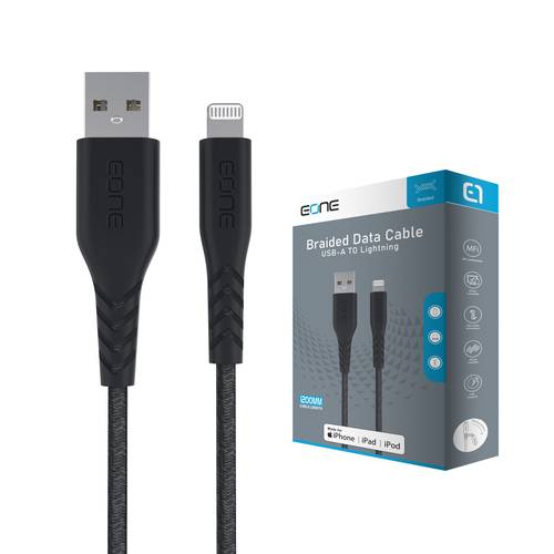 كيبل اي ون ايفون الى USB قماش 1.2 متر - اسود