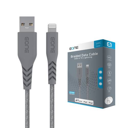 كيبل اي ون ايفون الى USB قماش 1.2 متر - رصاصي