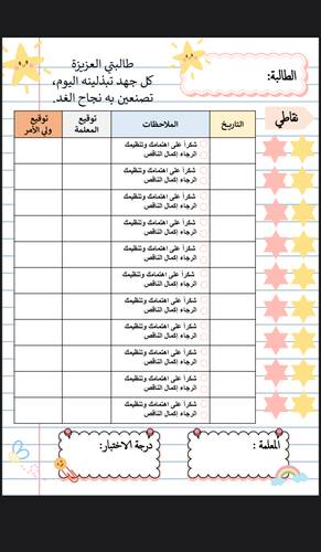 ورقه تقييم الطالبة