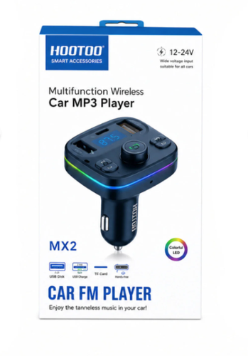 HooToo مشغل MP3 لاسلكي للسيارة MX2 - جهاز إرسال FM مع بلوتوث وشحن سريع
