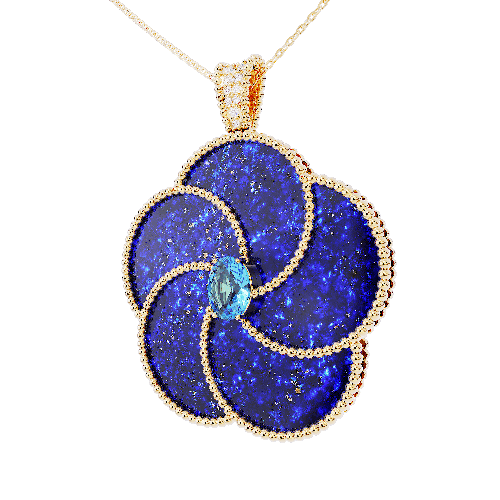 BLOOMY NECKLACE DIAMONDS, LAPIS/TOPAZ