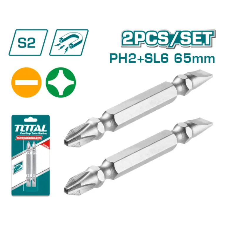 طقم لقمة راس مفك PH2 65mm 2PCS/SET كروم +-   TAC16HL234 توتال 