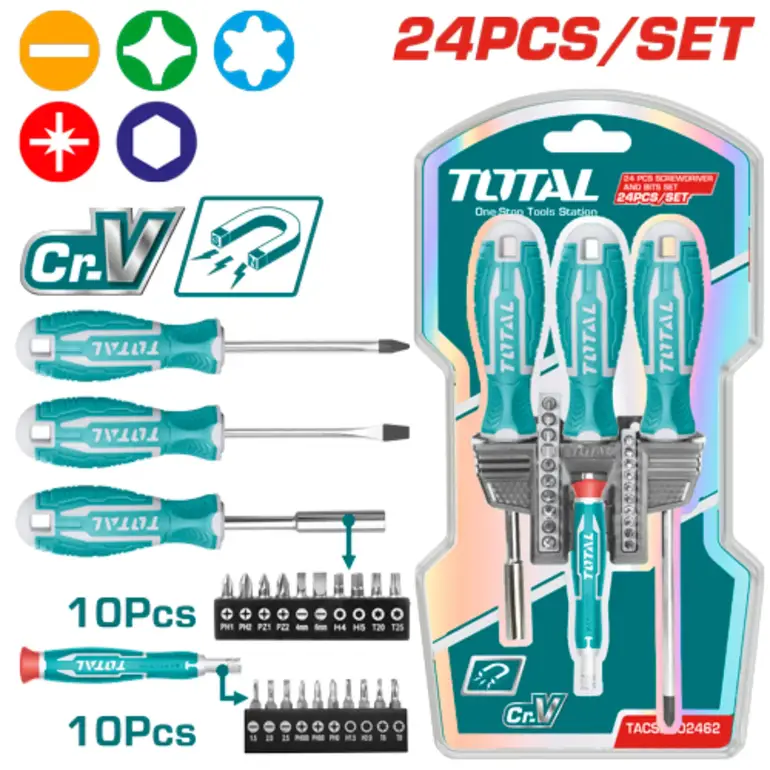 مفك براغي مع رؤوس  24PCS/SET    TACSD302462 توتال 