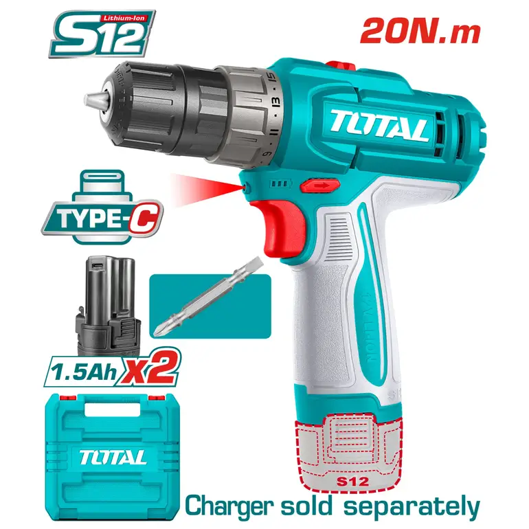 دريل بطارية 12V 20N.m بطاريتين بدون شاحن   TDLI12206 توتال 