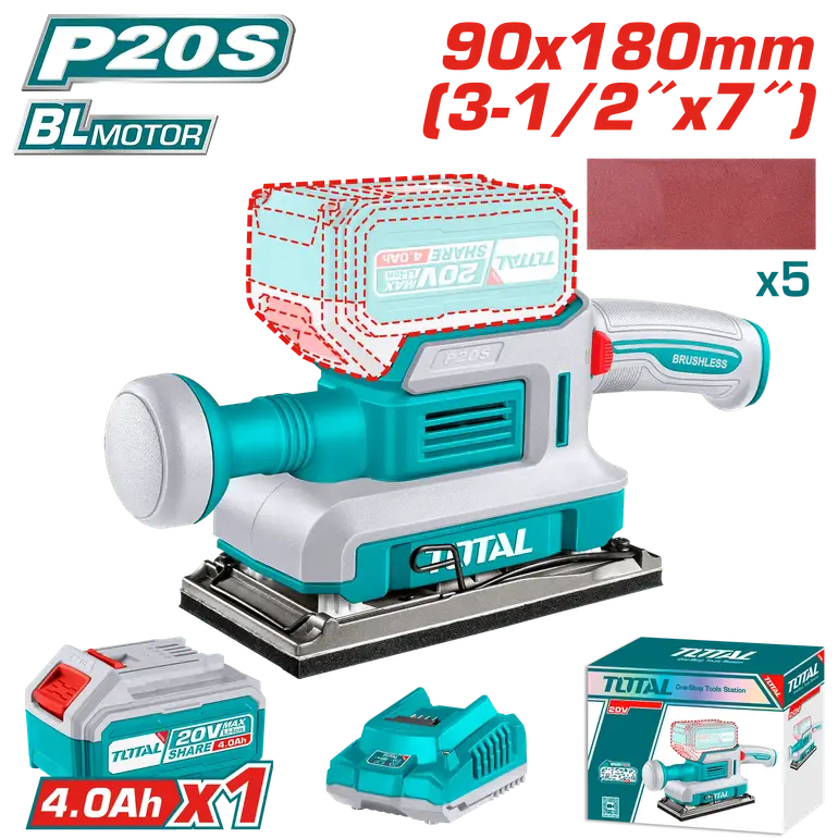 حفافة بطارية 20V 90x180MM بطارية واحدة و شاحن مستطيلة  TFSLI20311 توتال 