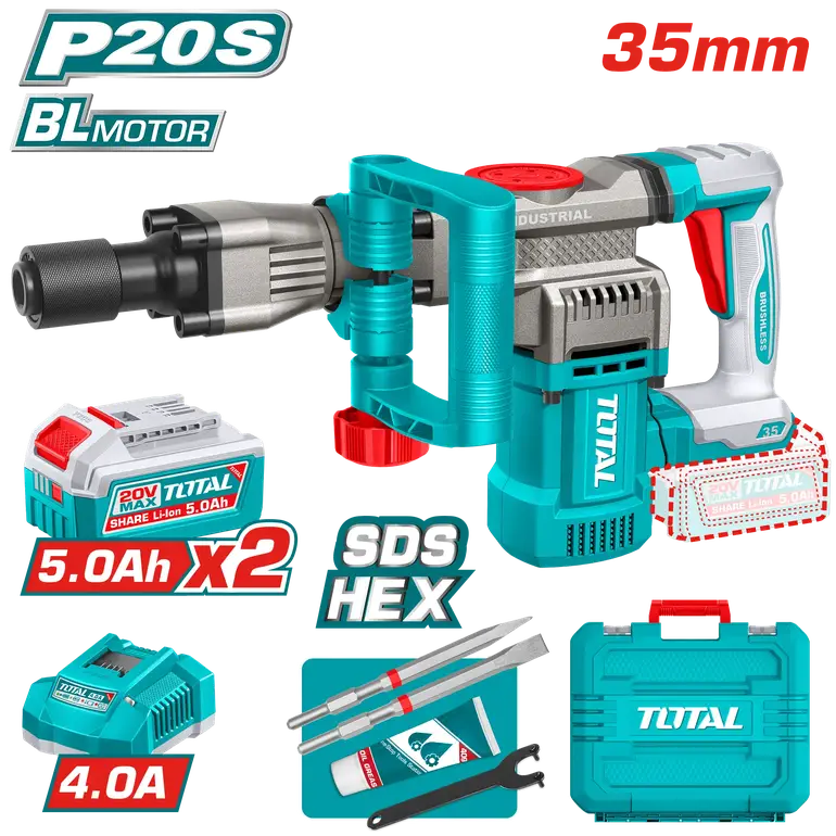 همر تكسير بطارية 20V 28mm شنطة بلاستيك مع بطارية إضافية و شاحن   TDBLI203582 توتال 