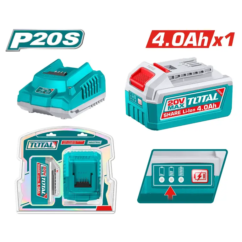 طقم بطارية مع شاحن 20V 4.0Ah x1    TFBCPK1012 توتال 