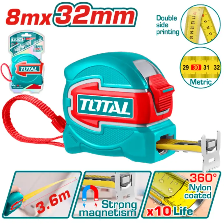 متر ربر وجهين 8mx32mm     TMT80832M توتال 