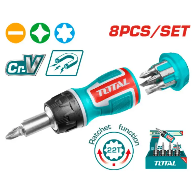 مفك براغي مع رؤوس  8PCS/SET    TACSDS1726 توتال 