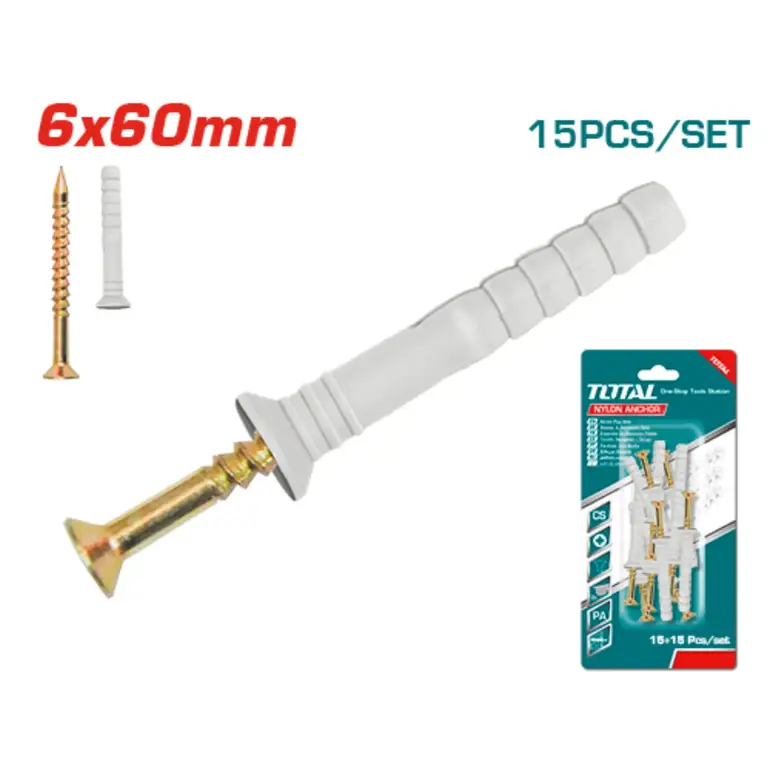 مجموعة مسامير على كرت 6x60mm 15PCS/SET    WJNAK3507012 توتال 