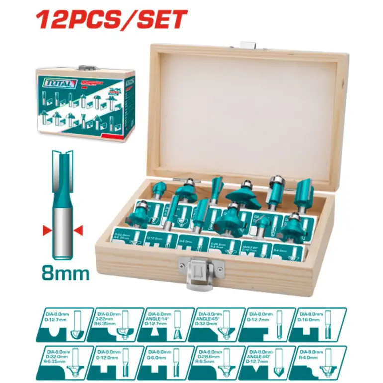 طقم ريش راوتر 8mm 12PCS/SET    TACSR1121 توتال 
