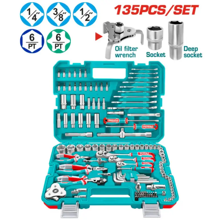 طقم حبوب شنطة بلاستيك 1/2"&amp;1/4"&amp;3/8" 135PCS/SET    THKTHP21356 توتال 