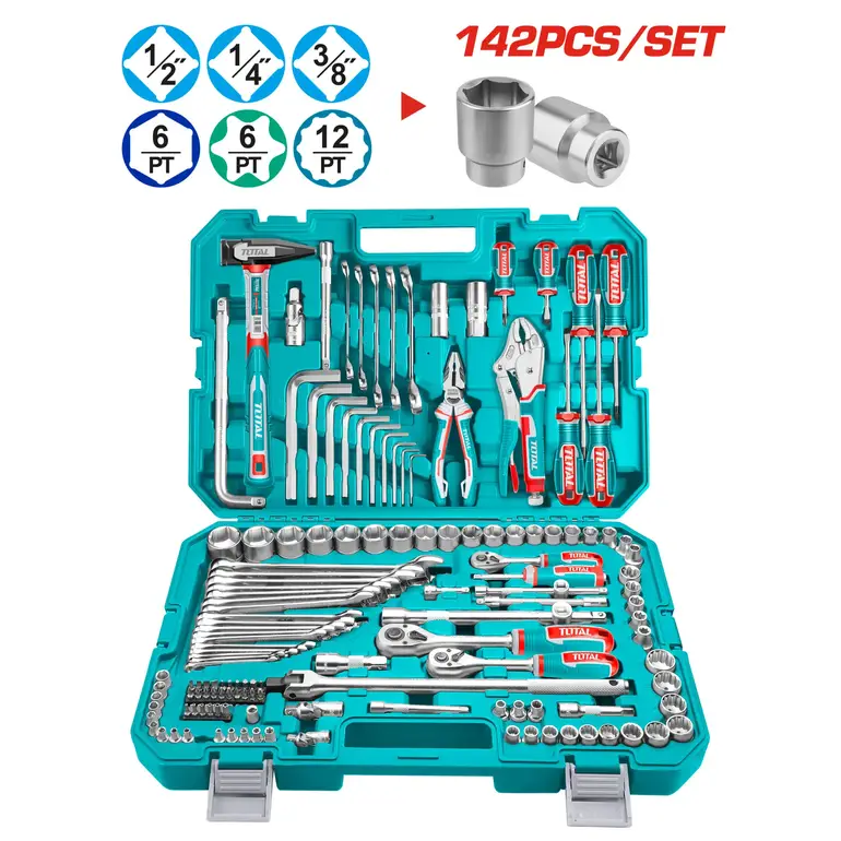 شنطة عدة مع حبوب 1/2"&amp;1/4"&amp;3/8" 142PCS/SET    THKTHP21426 توتال 