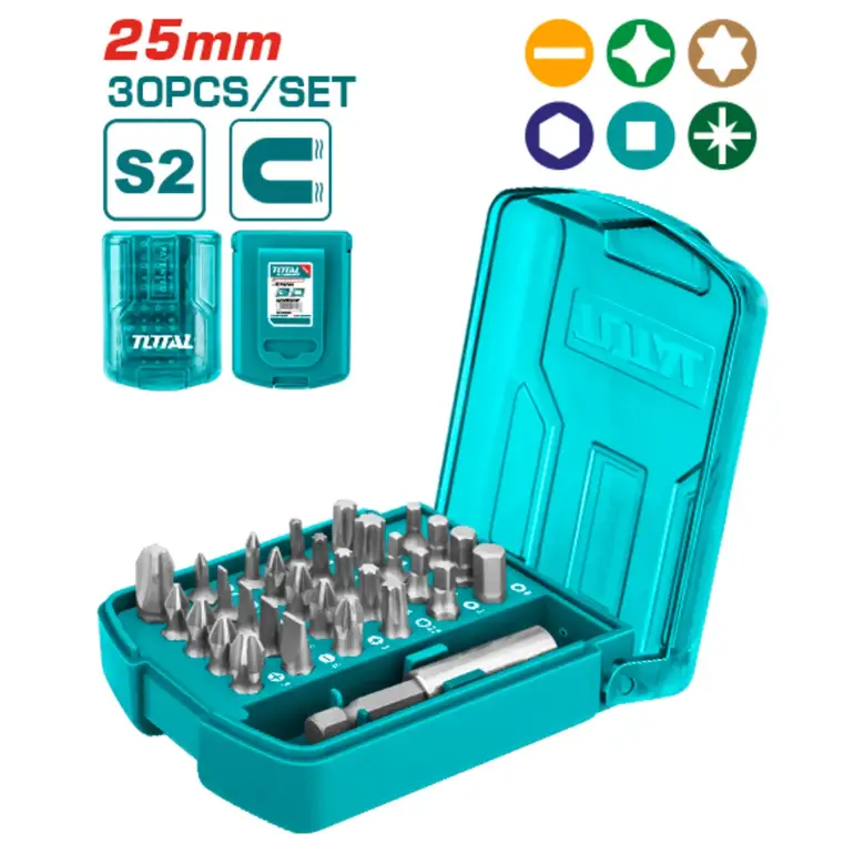 طقم حبة راس دريل  مع رؤوس مفكات 25mm 30PCS/SET    TACSD10306 توتال 