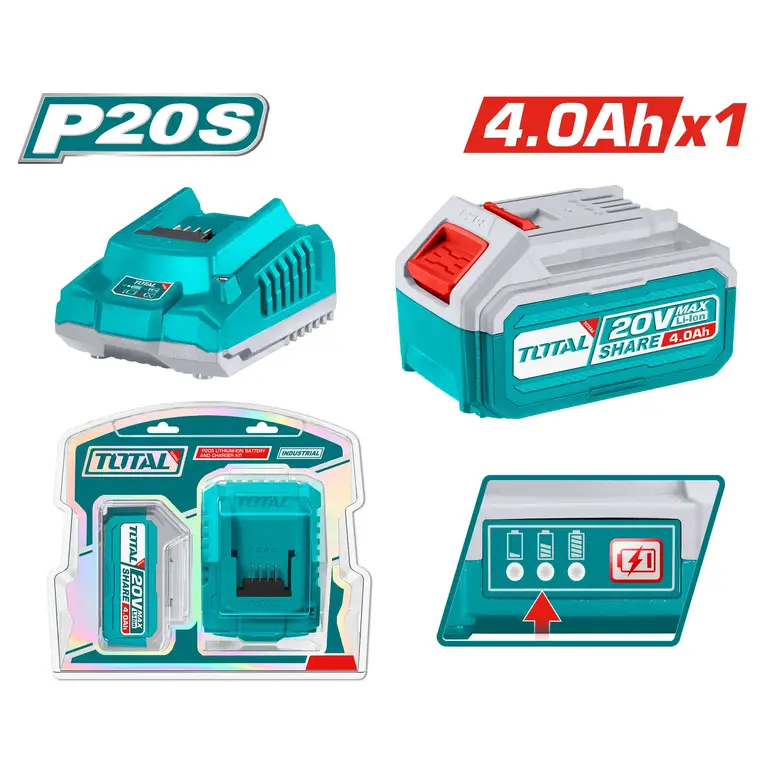 طقم بطارية مع شاحن 20V 4.0Ah x1    TFBCPK1214 توتال 