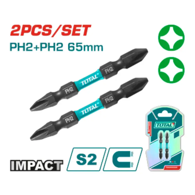 طقم لقمة راس مفك PH2+PH2  65mm 2PCS/SET اسود ++   TACIM72PH265 توتال 