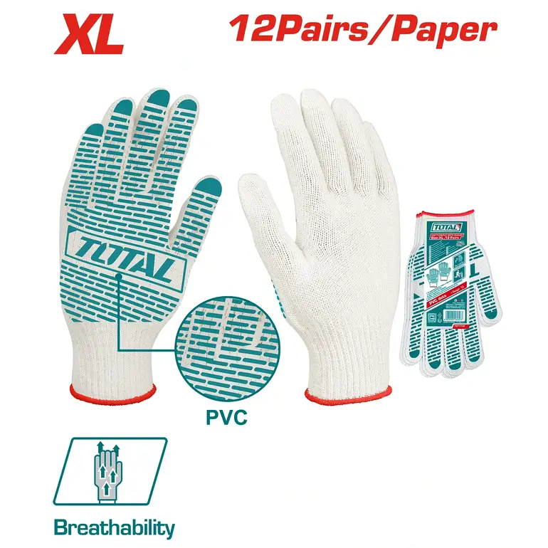 كفوف عمال قطن XL  منقط   TSP11102 توتال 