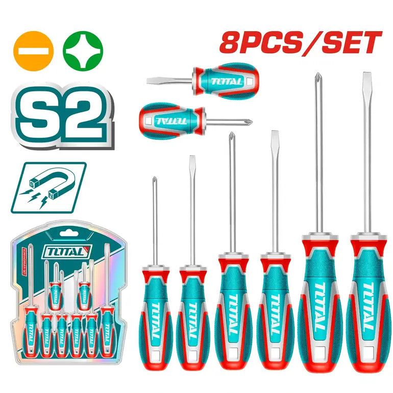طقم مفكات براغي يد ربر نوع اول  8PCS/SET عادي / مصالب   TKSDS0826 توتال 