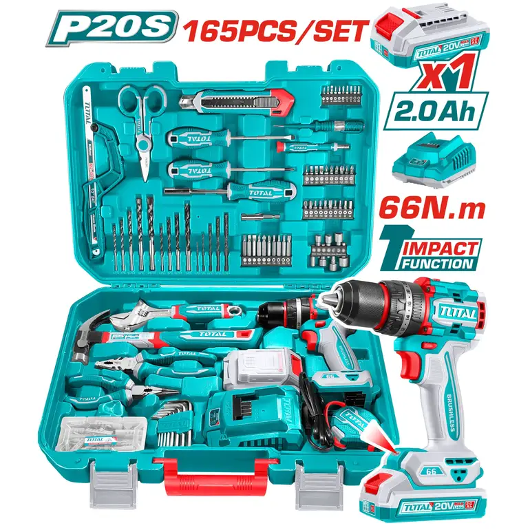 طقم دريل بطارية مع مجموعة عدة 20V 165PCS/SET    THKTHP11652 توتال 
