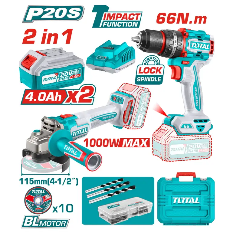 طقم دريل وصاروخ بطارية 20V 2-IN-1    TCKLI20273 توتال 